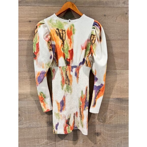 ROTATE Doris abstract-print smocked dress Size 2 - Picture 3 of 8